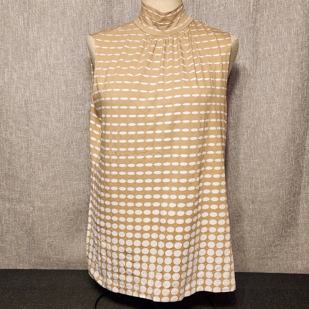 Studio Works Tank Top XL Tan and White Mock Turtleneck Collar Sleeveless